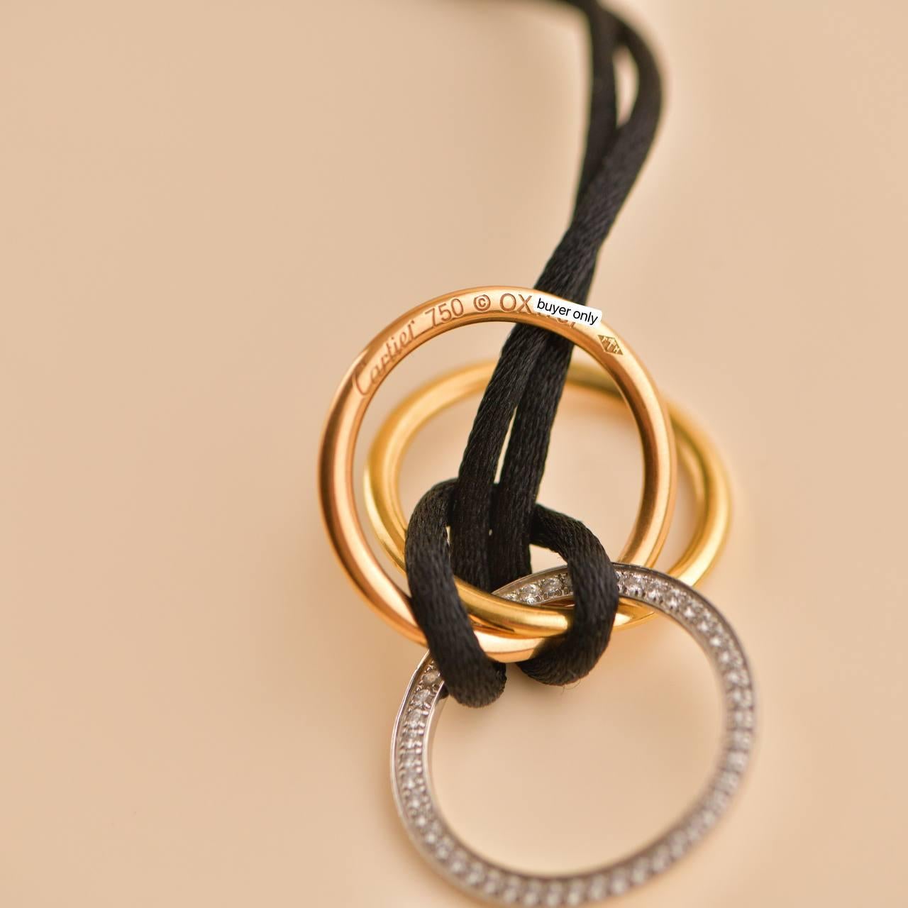 Donna Cartier Trinity Diamond Collana in oro giallo rosa bianco 18 carati con ciondolo Corde in vendita