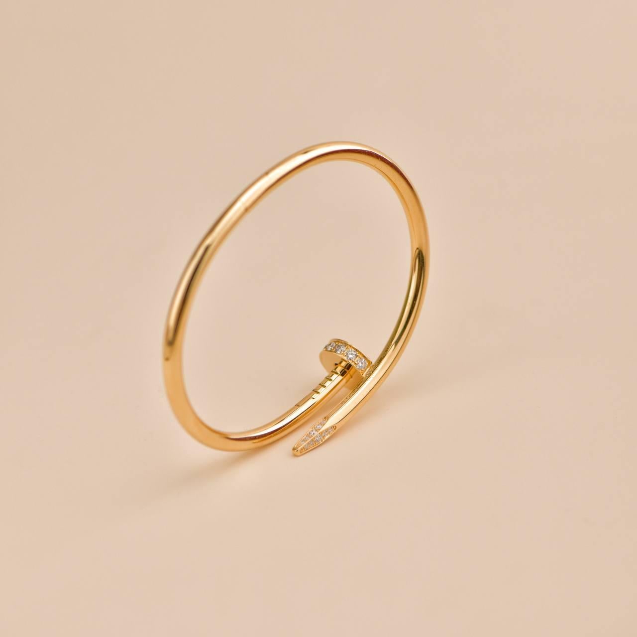 Brilliant Cut Cartier Juste Un Clou Diamond Bracelet 18K Yellow Gold Size 16 For Sale