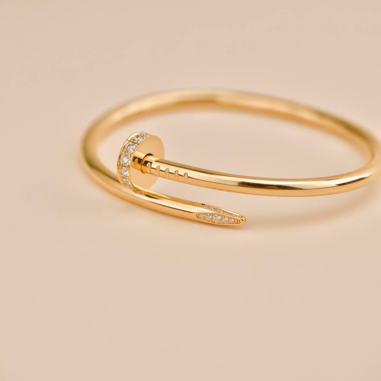 Cartier Juste Un Clou Diamond Bracelet 18K Yellow Gold Size 16 In Excellent Condition For Sale In Banbury, GB