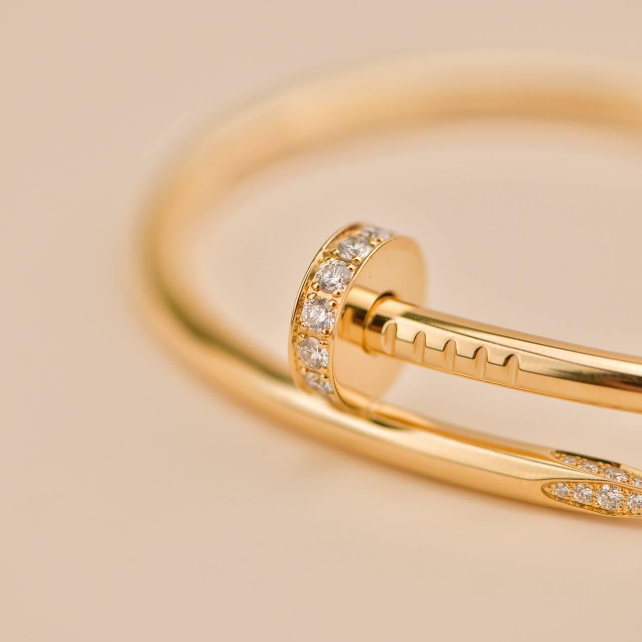 Women's Cartier Juste Un Clou Diamond Bracelet 18K Yellow Gold Size 16 For Sale