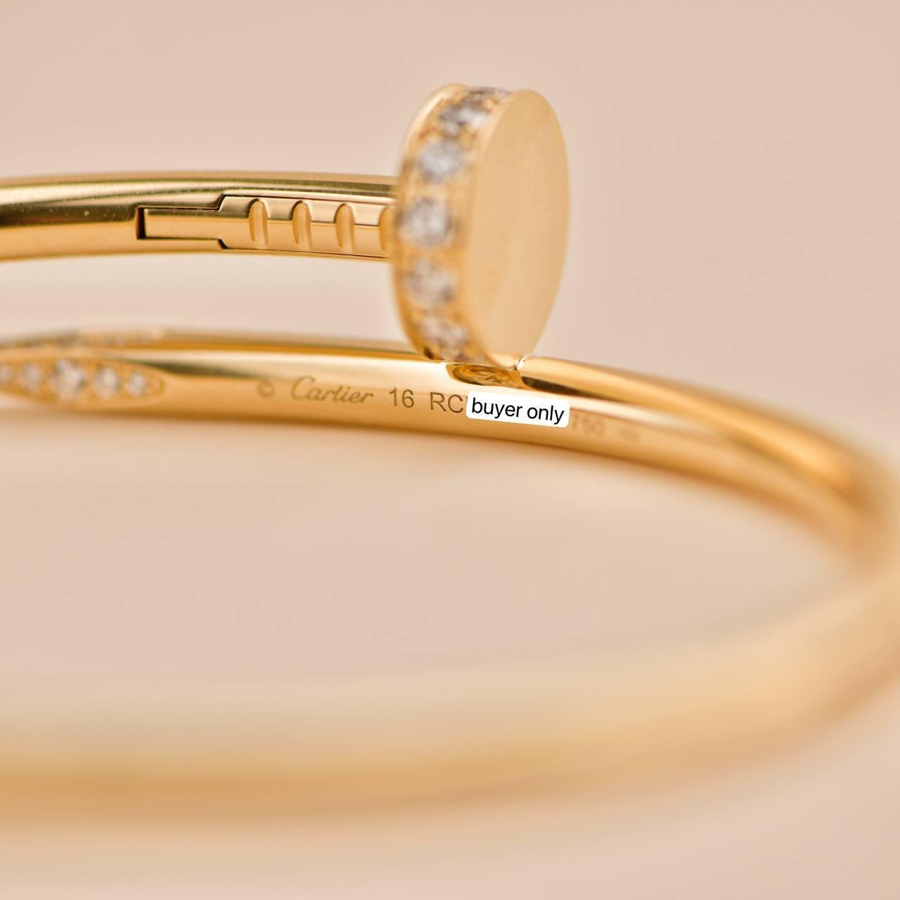 Cartier Juste Un Clou Diamond Bracelet 18K Yellow Gold Size 16 For Sale 2