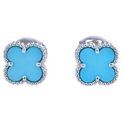 Van Cleef & Arpels Sweet Alhambra Turquoise 18K White Gold Earrings