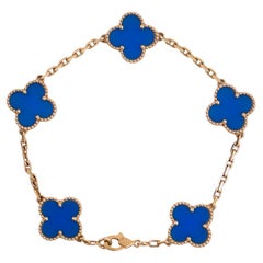Van Cleef & Arpels Vintage Alhambra Blue Agate 18K Yellow Gold Bracelet