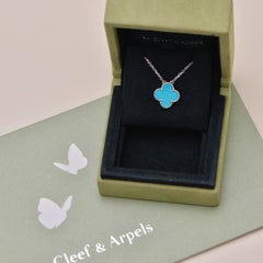 Van Cleef & Arpels Vintage Alhambra Turquoise 18K White Gold Pendant Necklace