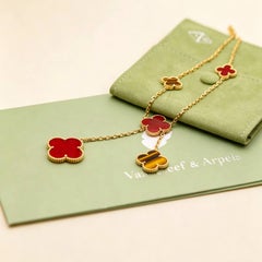 Van Cleef & Arpels Magic Alhambra 6 Motifs Necklace Carnelian Tiger Eye