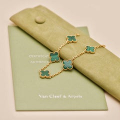 Van Cleef & Arpels Vintage Alhambra 5 Motif Malachite Bracelet or jaune 18K