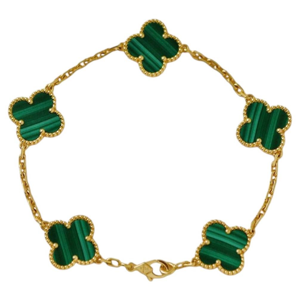Van Cleef & Arpels Vintage Alhambra 5 Motiv Malachit-Armband 18K Gelbgold