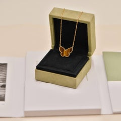 Van Cleef & Arpels Lucky Alhambra Butterfly Tiger Eye Pendant Necklace