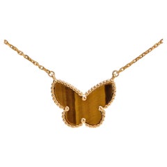 Van Cleef & Arpels Lucky Alhambra Butterfly Tiger Eye Pendant Necklace