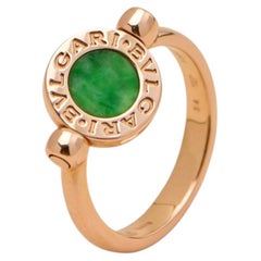 Bvlgari Flip Ring Jade and Pave Diamond 18K Rose Gold Size 54