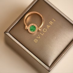 Bvlgari Flip Ring Jade and Pave Diamond 18K Rose Gold Size 54