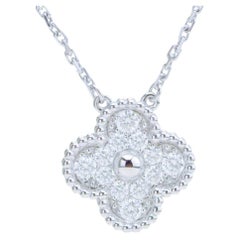 Van Cleef & Arpels Vintage Alhambra Pavé Diamond Pendant 18K White Gold
