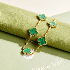 Van Cleef & Arpels Bracciale Vintage Alhambra 5 Motivi Malachite Oro Giallo 18K