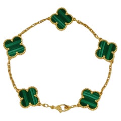 Van Cleef & Arpels Bracciale Vintage Alhambra 5 Motivi Malachite Oro Giallo 18K