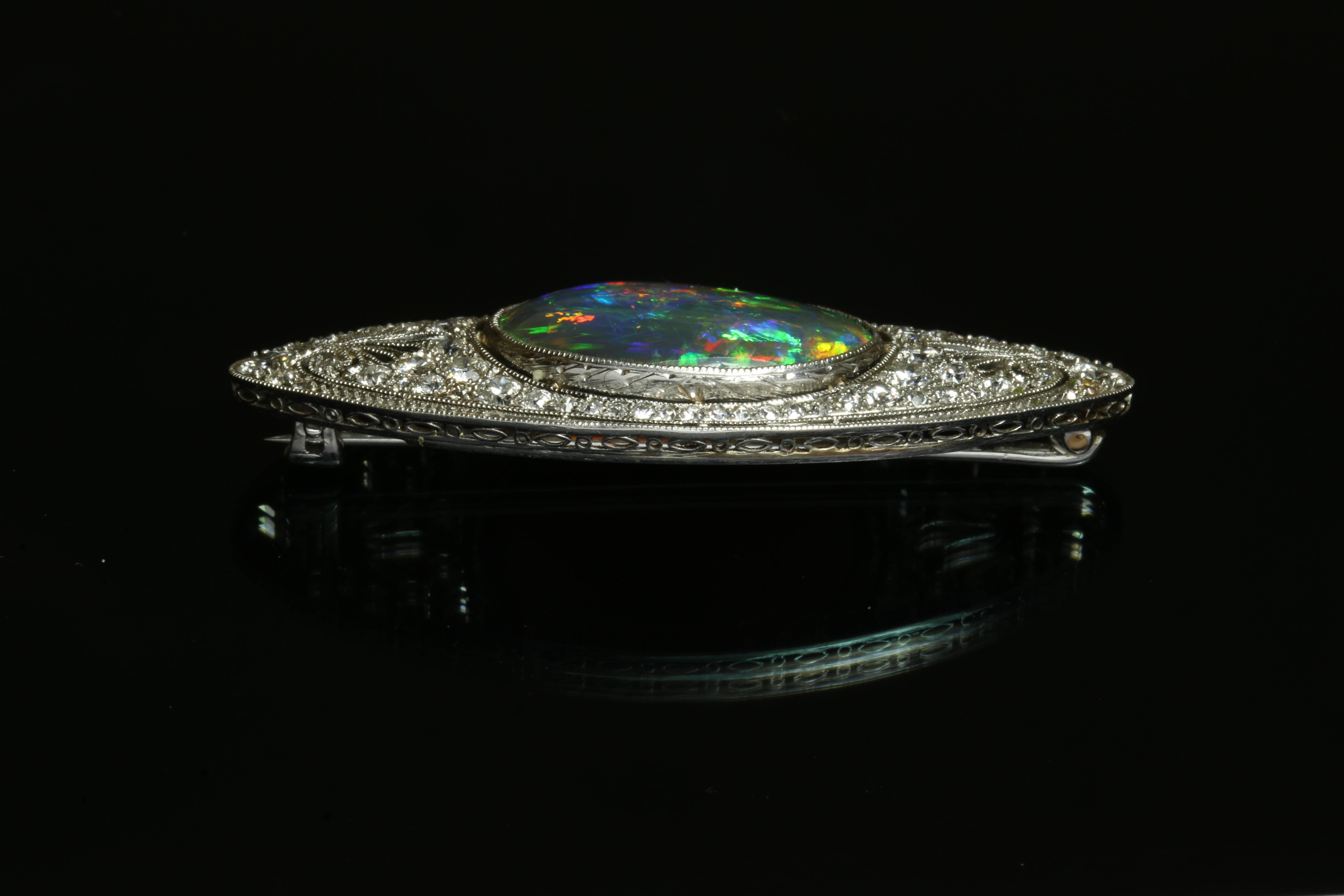 Women's Marcus and Co. Black Opal, Diamond and Platinum Brooch, 1917