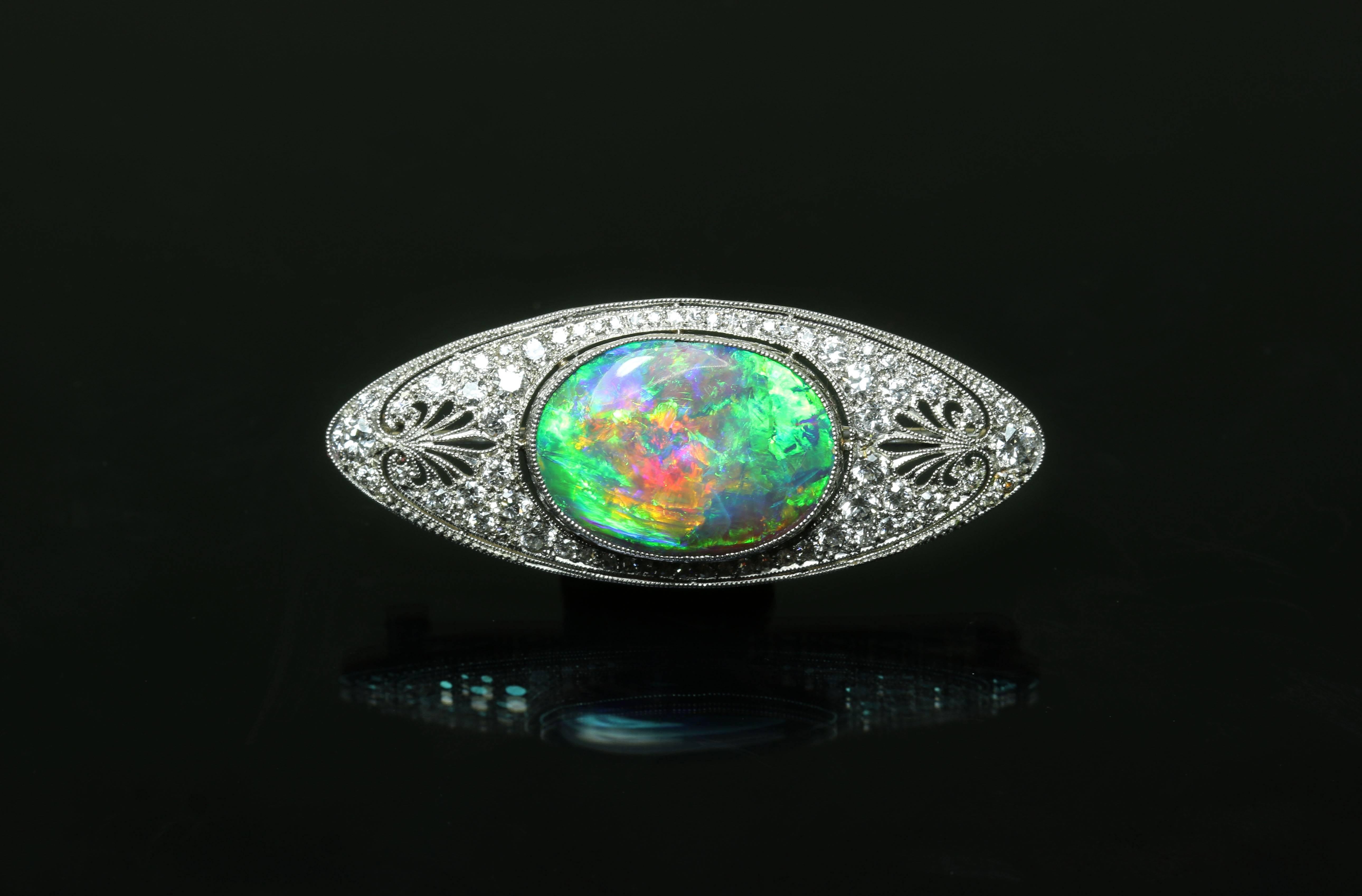 Marcus and Co. Black Opal, Diamond and Platinum Brooch, 1917 1