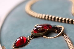 Victorian Garnet, 15 Karat Gold and Rose Cut Diamond Snake Pendant Necklace