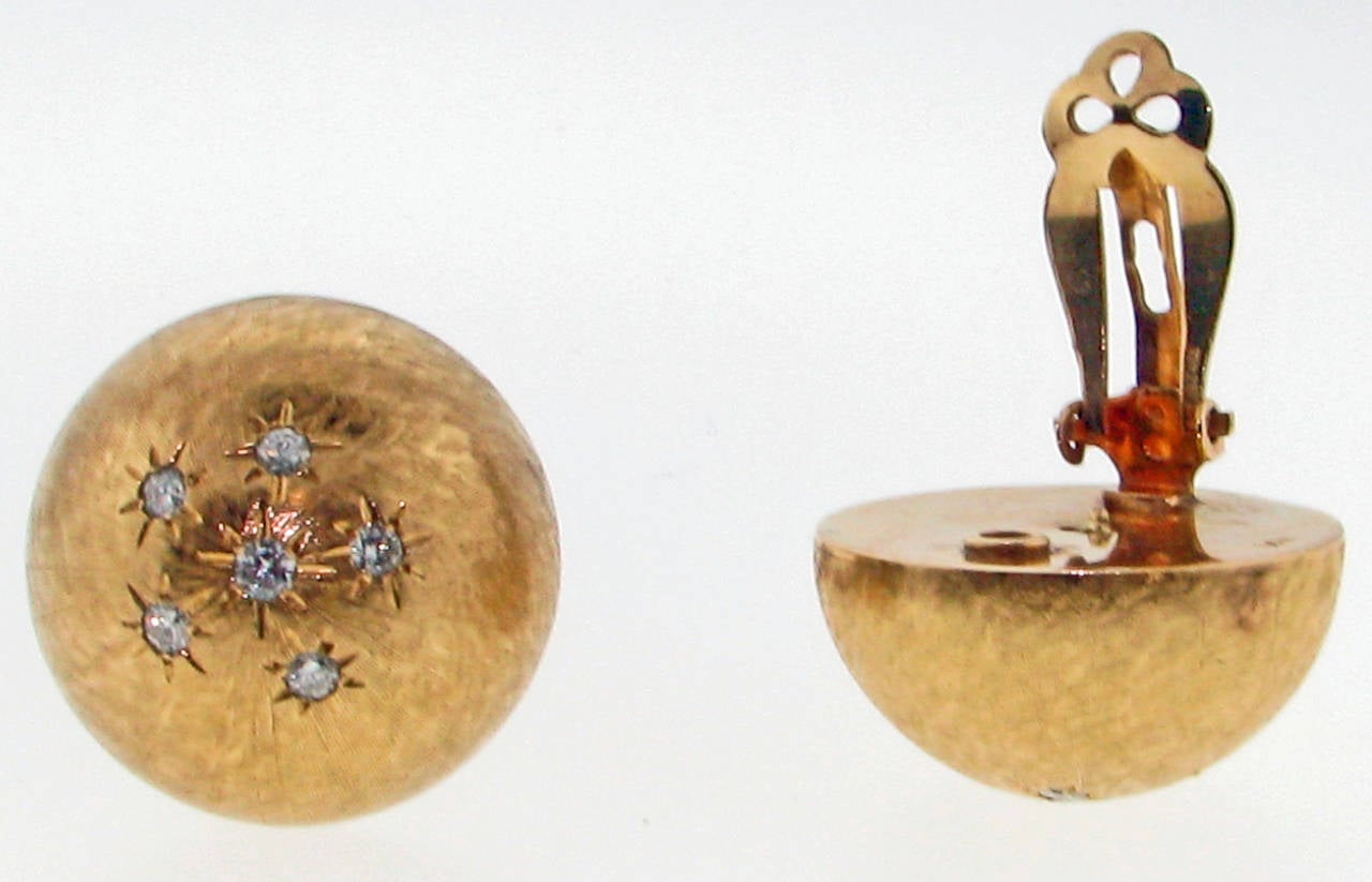 Diamond Gold Clip On Dome Earrings
