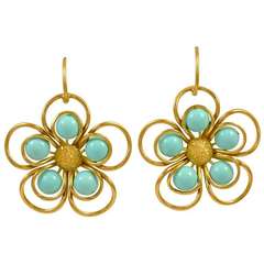 Vintage Turquoise and Diamond Fowler Earrings