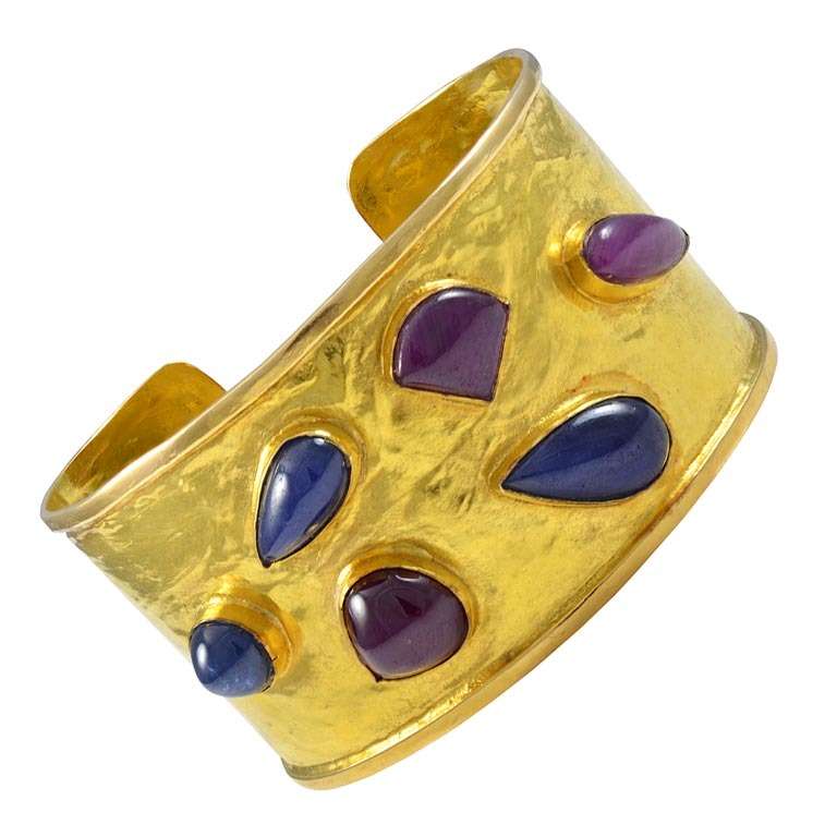 1980s signed kesar sapphire and ruby cuff For Sale