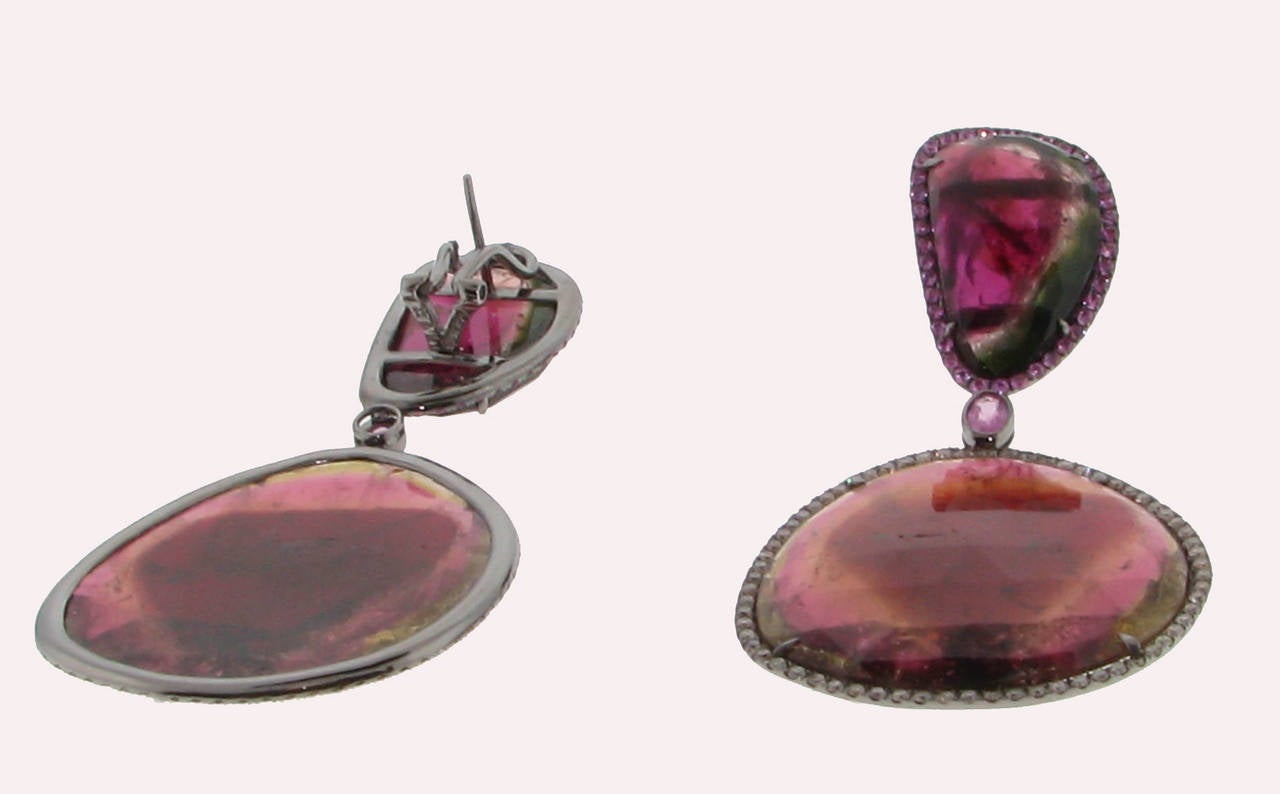 Pink tourmaline and diamond earrings