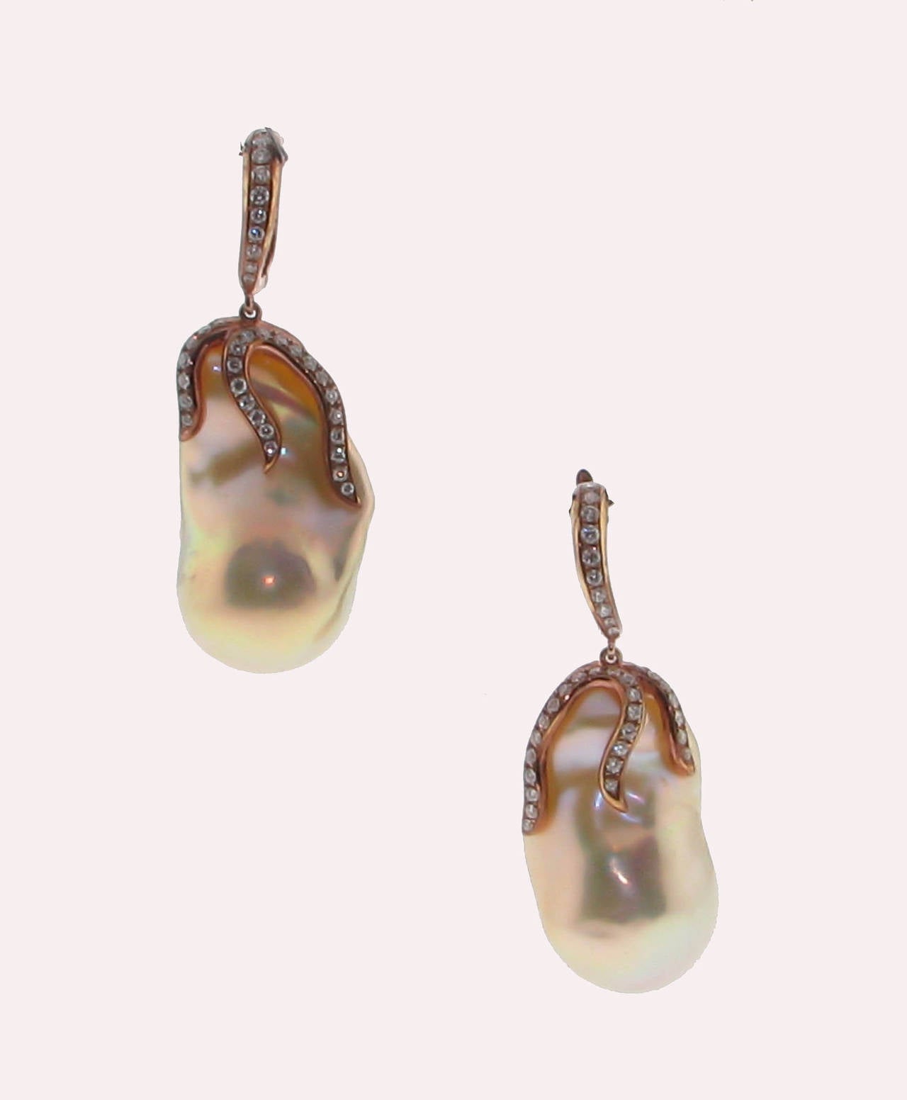 18k diamond and south sea baroque pearl earrings.
