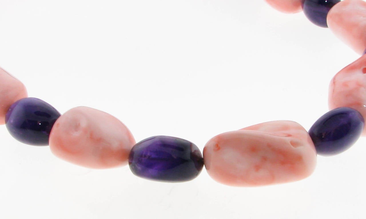 Sabaddini Coral Amethyst Large Bead Necklace