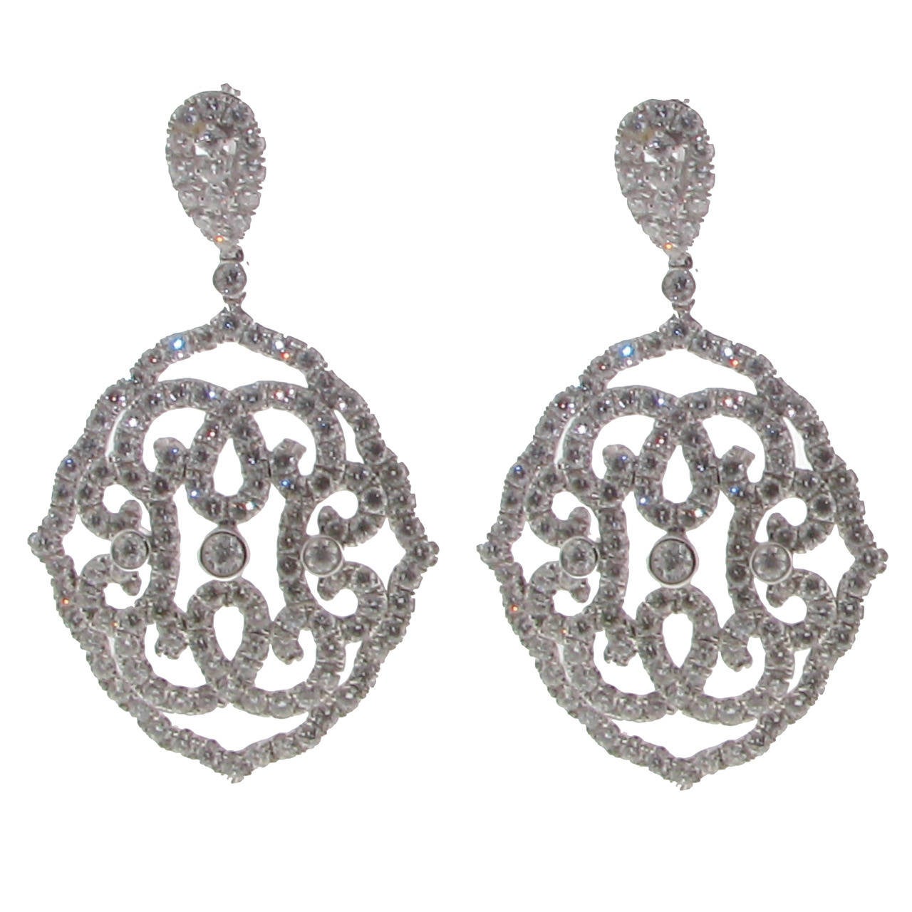 Diamond Gold Chandelier Earrings For Sale