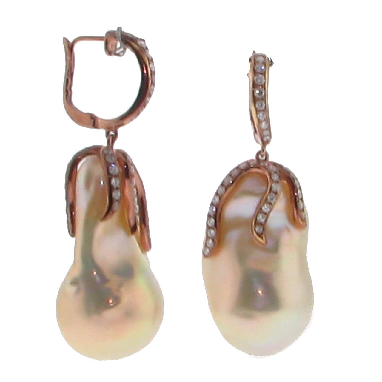 South Sea Baroque Pearl Diamond Drop Earrings For Sale