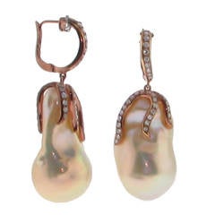 South Sea Baroque Pearl Diamond Drop Earrings