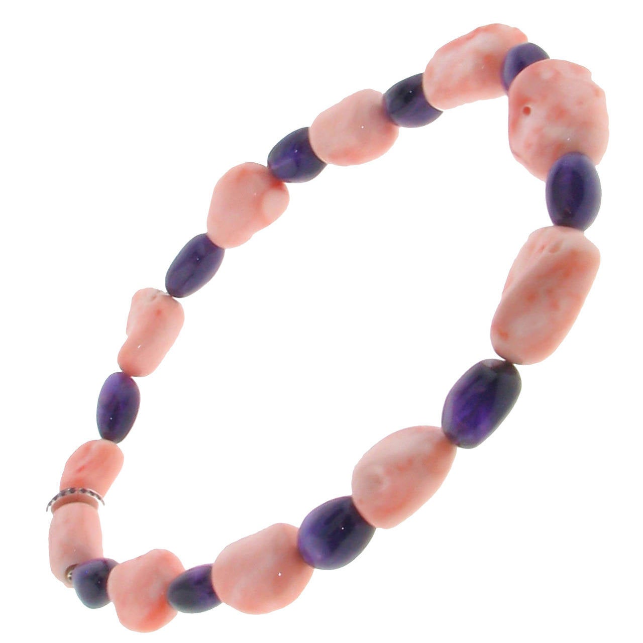 Sabaddini Coral Amethyst Large Bead Necklace For Sale