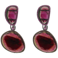 Pink tourmaline and diamond earrings
