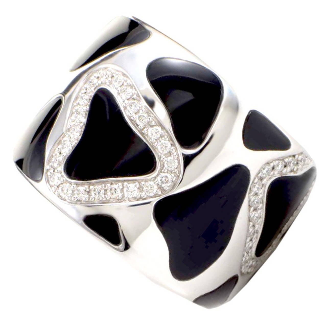 Roberto coin black enamel and diamond ring For Sale