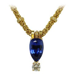 Custom Made Tanzanite White Sapphire Diamond Gold Necklace