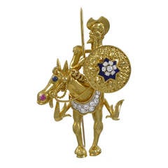Vintage Jeweled Gold Don Quixote Pin