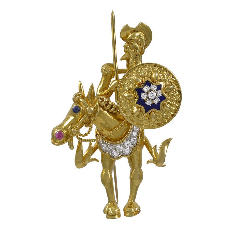 Jeweled Gold Don Quixote Pin For Sale