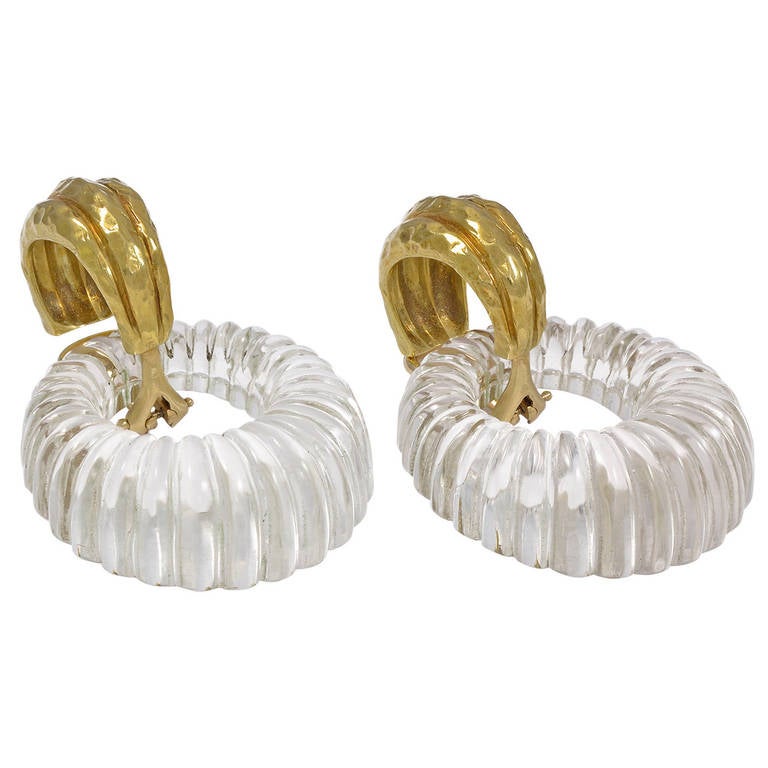 Frosted Crystal Gold Earrings For Sale
