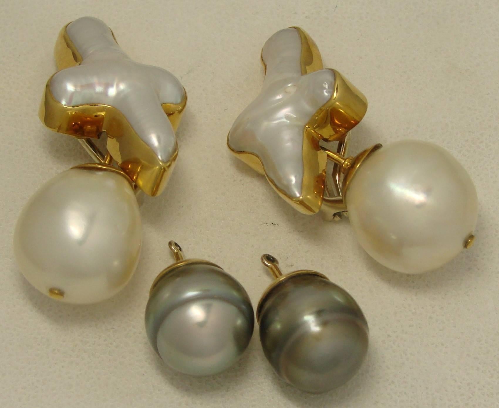 These earrings are interchangeable with a choice of black or white south sea pearls.  Beautiful and interesting.