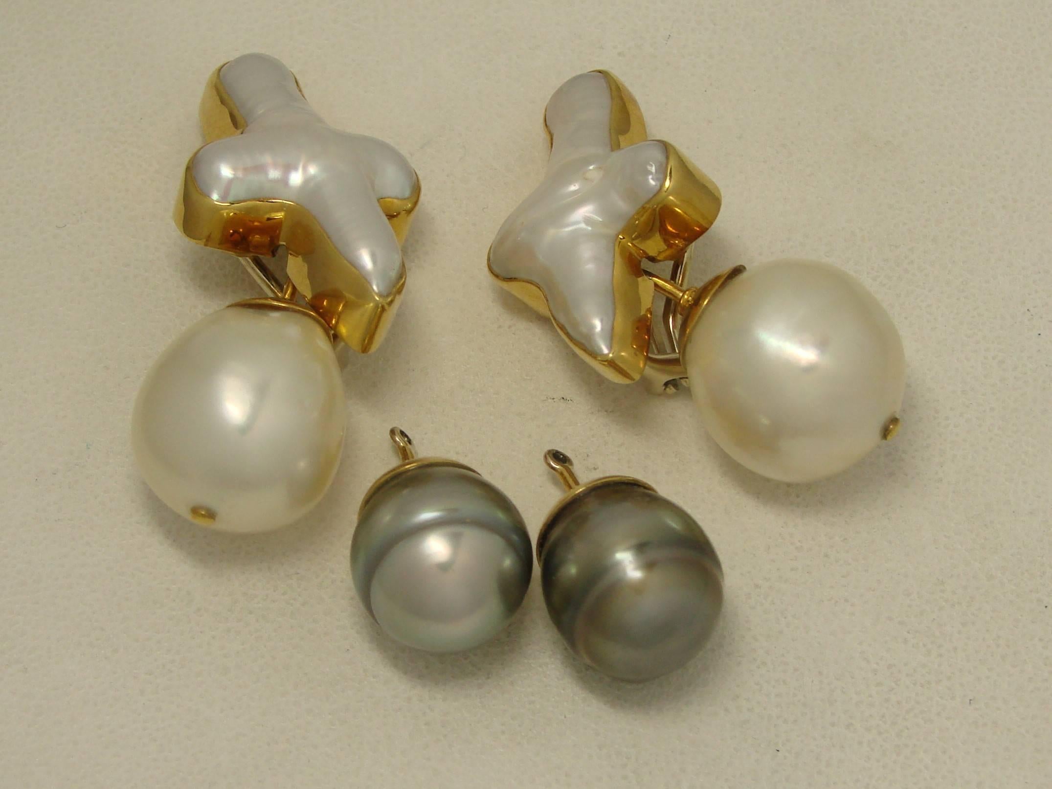 Christopher walling south sea pearl gold Dangle earrings In Good Condition For Sale In Scottsdale, AZ