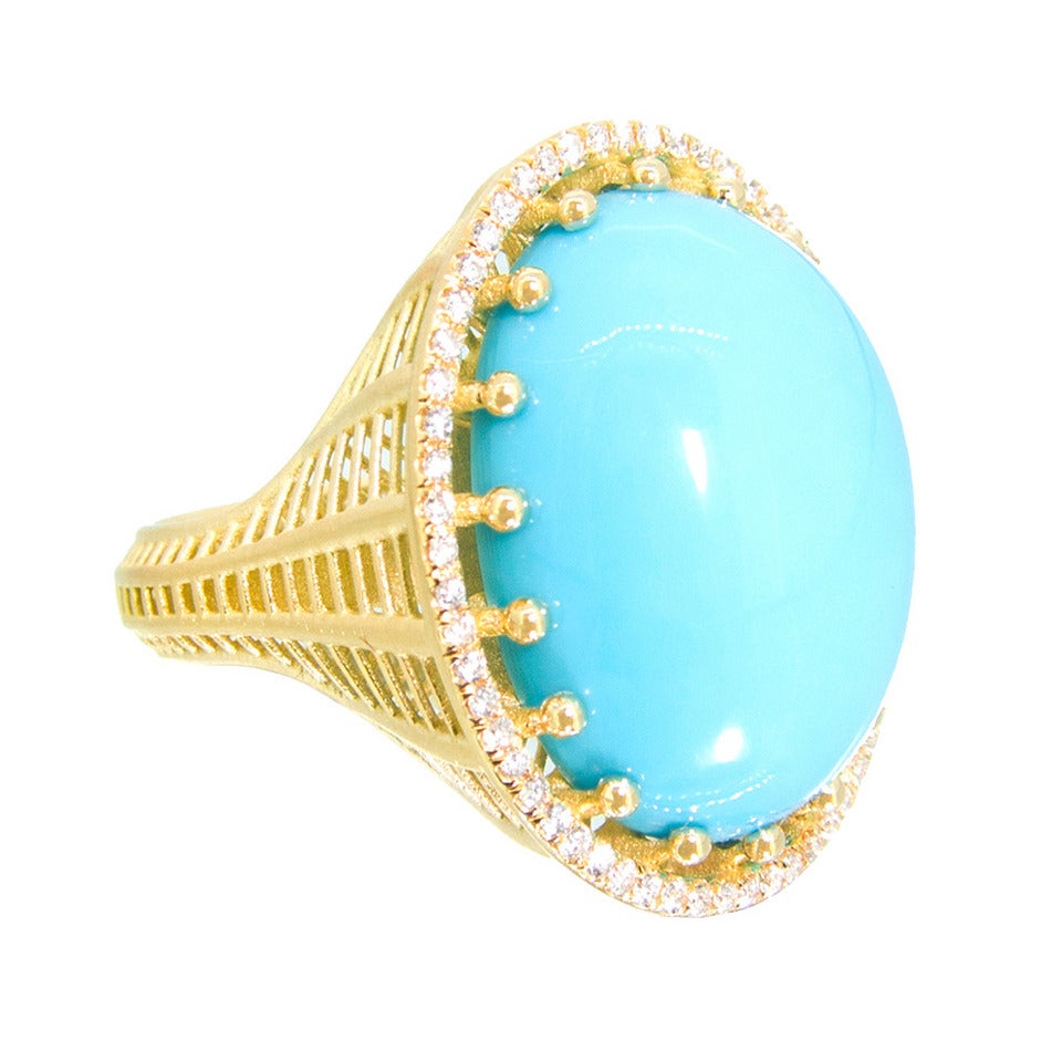 Turquoise Diamond Gold Ring For Sale