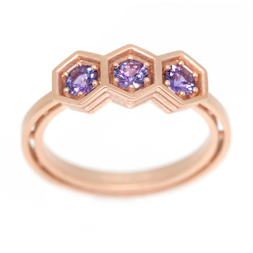 Roule & Company Purple Sapphire Gold Three-Stone Ring