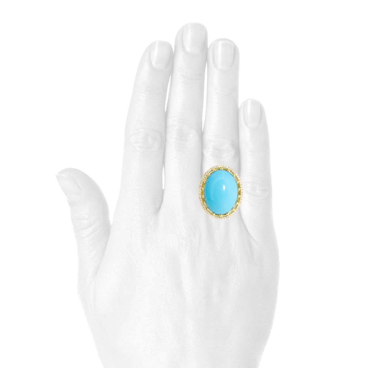 Turquoise Diamond Gold Ring In New Condition For Sale In New York, NY
