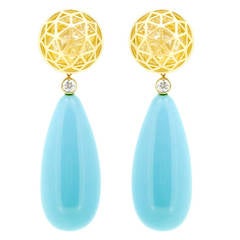Roule & Company Shaker Dome Drop Earrings with Turquoise and Yellow Sapphires