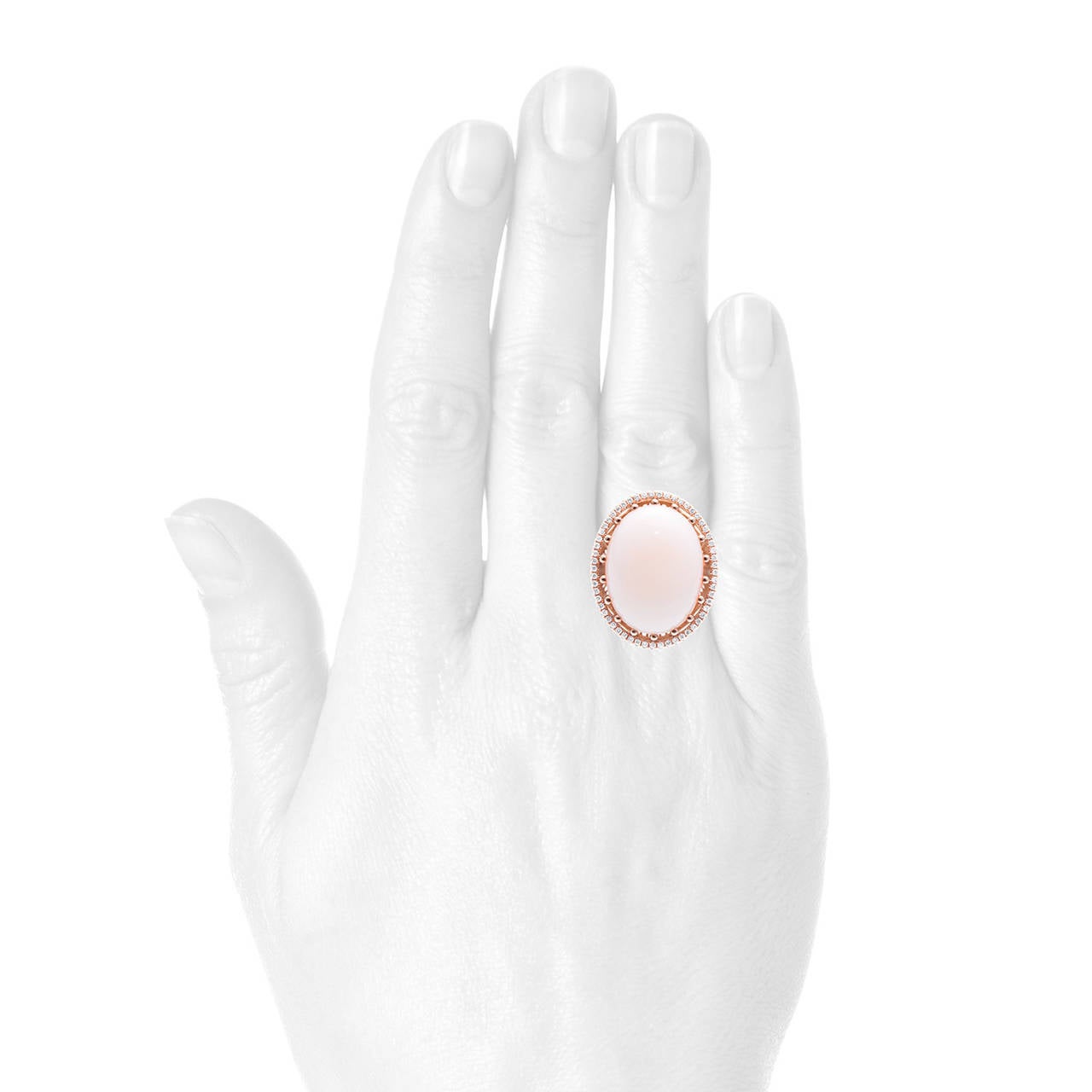 Contemporary Angel Skin Pink Coral Diamond Pave Gold Ring 