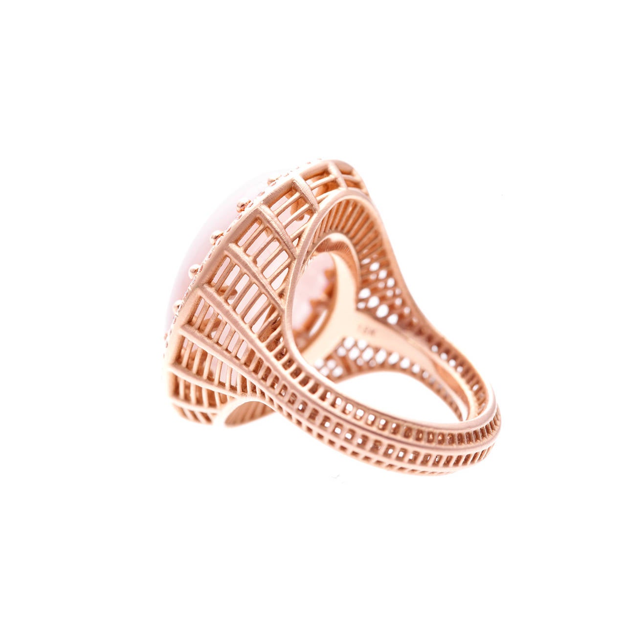 Angel Skin Pink Coral Diamond Pave Gold Ring  In New Condition In New York, NY