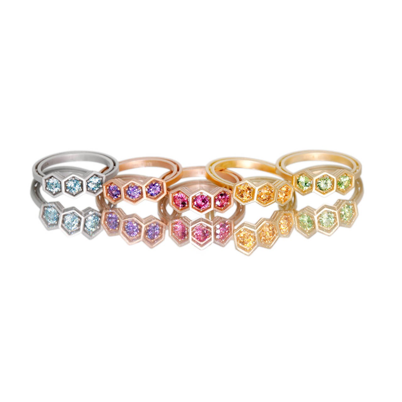Women's Pink Spinel Gold Three-Stone Ring For Sale