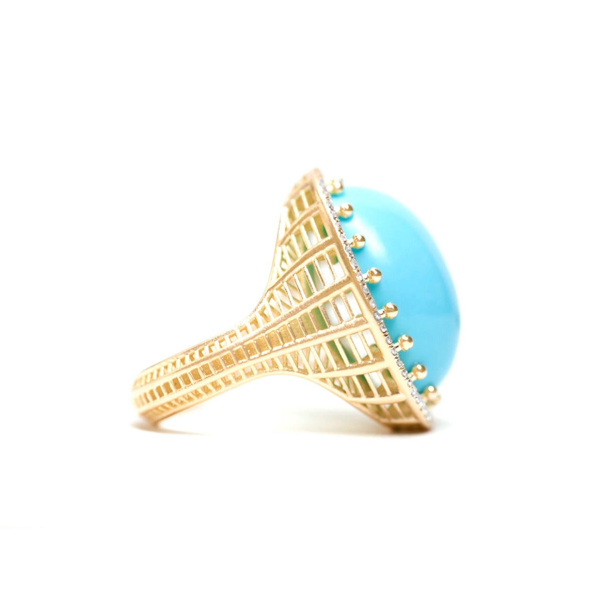 Women's Turquoise Diamond Gold Ring For Sale