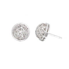 Roule & Company White Gold Shaker Mini Dome Stud Earrings with White Sapphires
