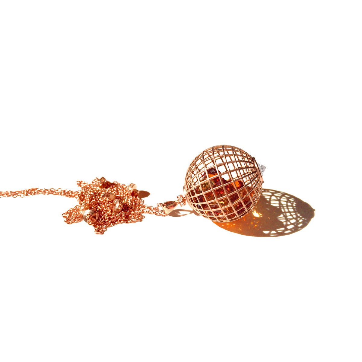 Contemporary Rose Gold Pendant with Citrines, Diamonds and White Sapphire For Sale