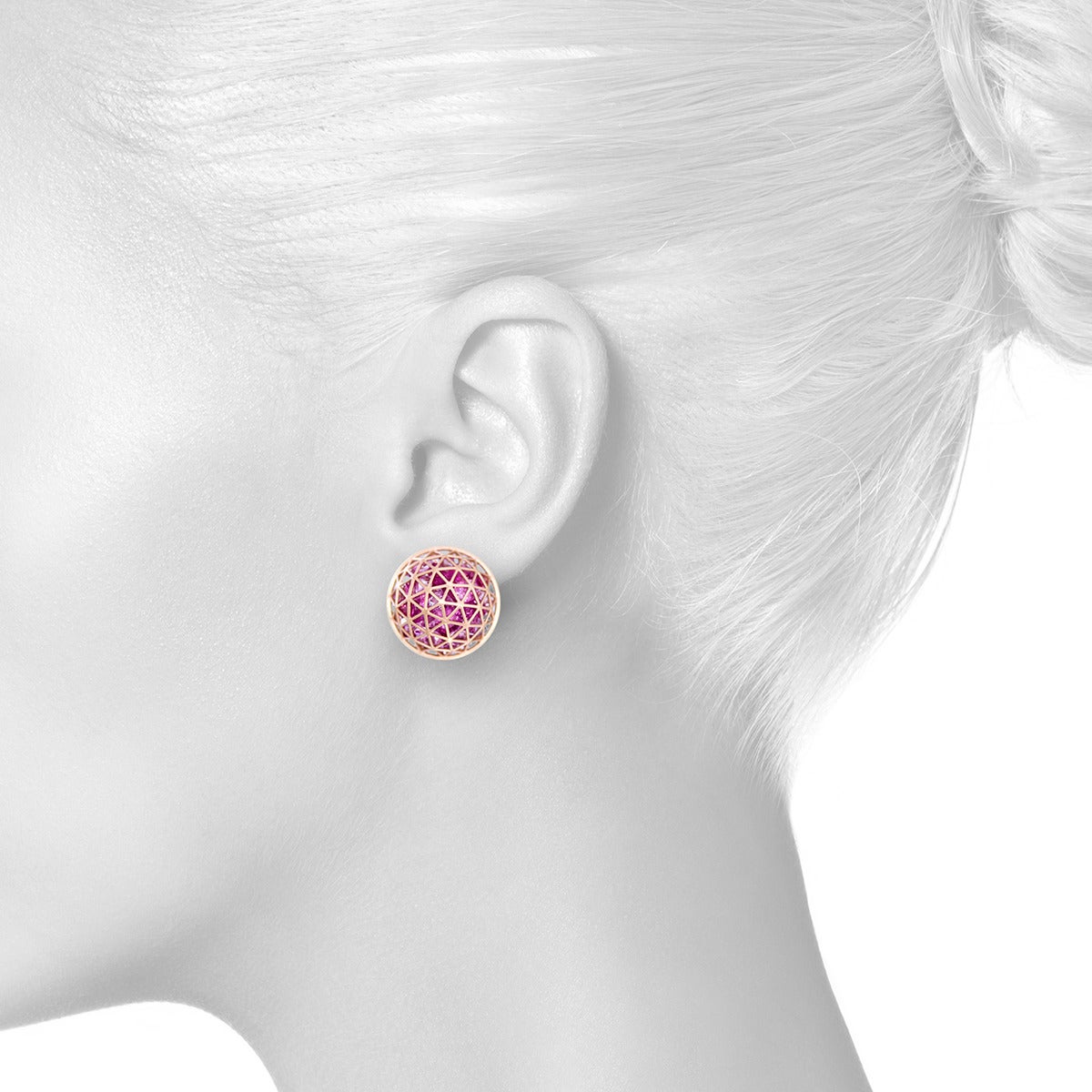 Contemporary Pink Sapphire Rose Gold Domed Stud Earrings For Sale